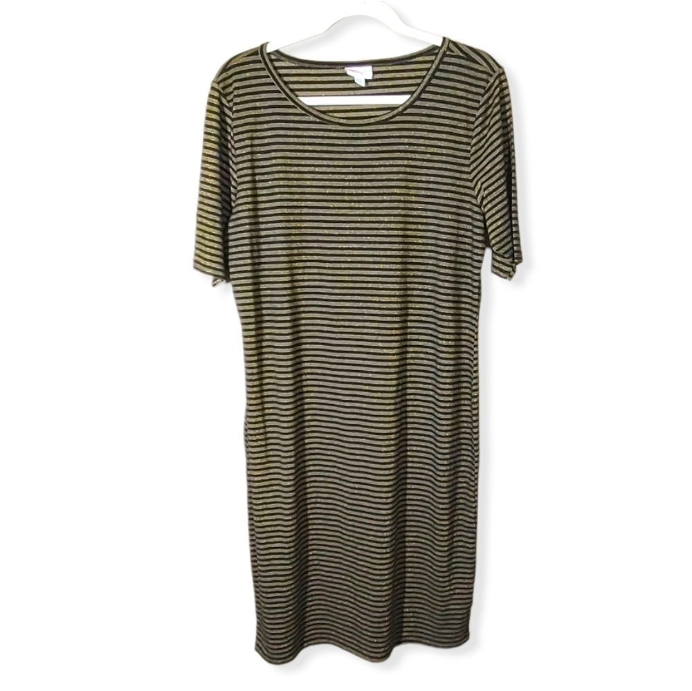 LuLaRoe Gold Metallic Striped Shirt Dress 2XL